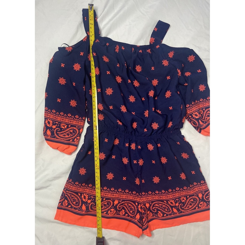 My Michelle Girls Romper‎ Cold Shoulder Floral Print Casual Blue Orange S - Picture 9 of 9